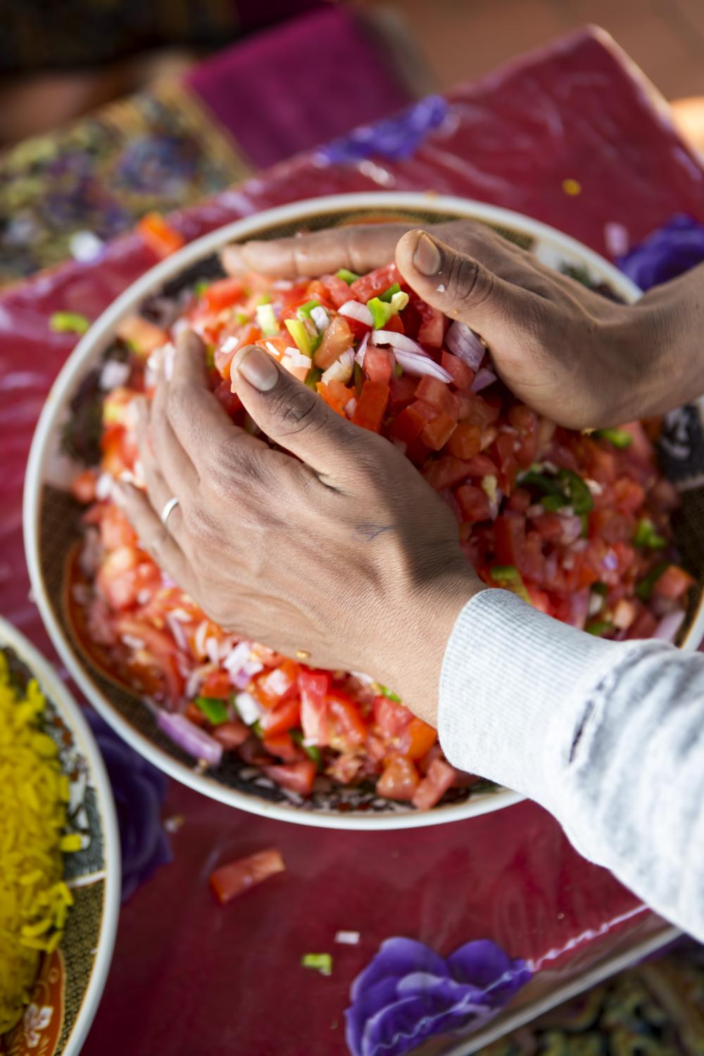 Final touch on salad, Morocco